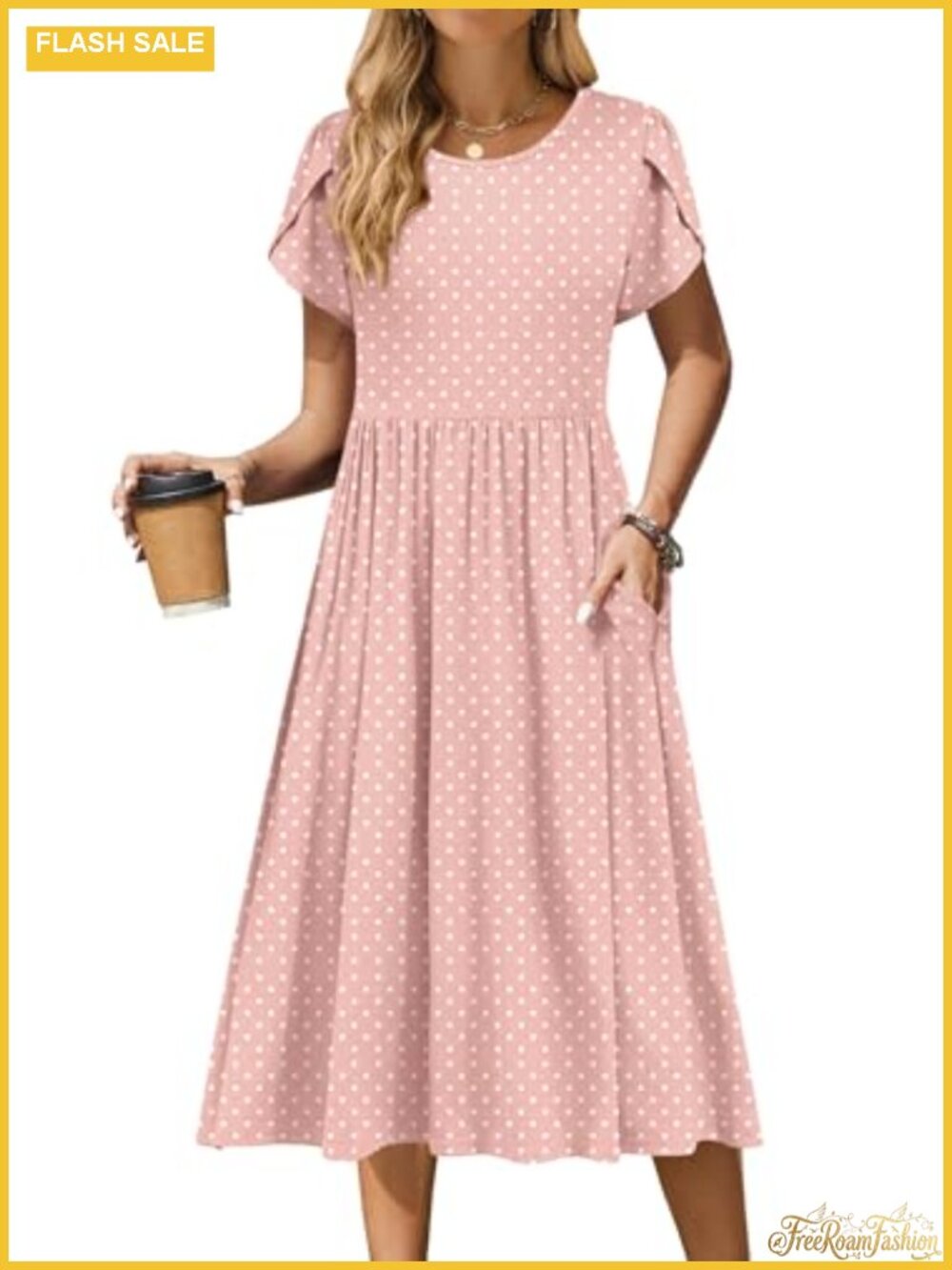 Women's Casual A-Line Midi Dress with Pockets - Flowy Summer T-Shirt Dress,